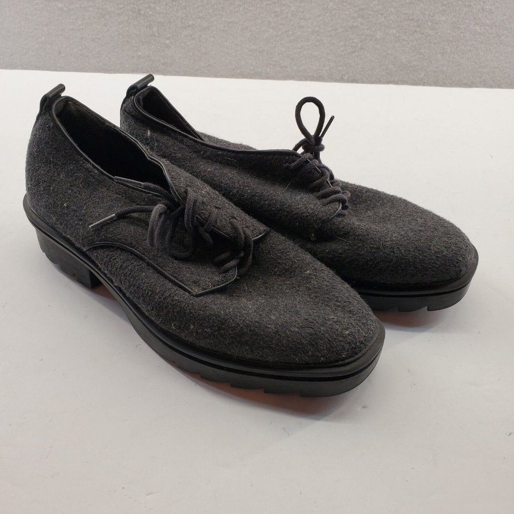 Zara TRF Womens Eur 38 US Size 7.5 Shoes Wool Gray Lace Up Chunky Soles